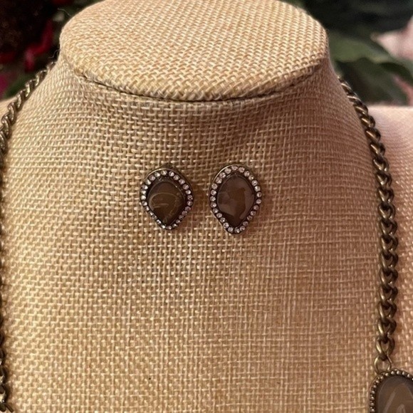 Necklace Earrings Crystal Tri-Color Olive Ginger Latte Bib Gold Necklace # 264 - Picture 5 of 8